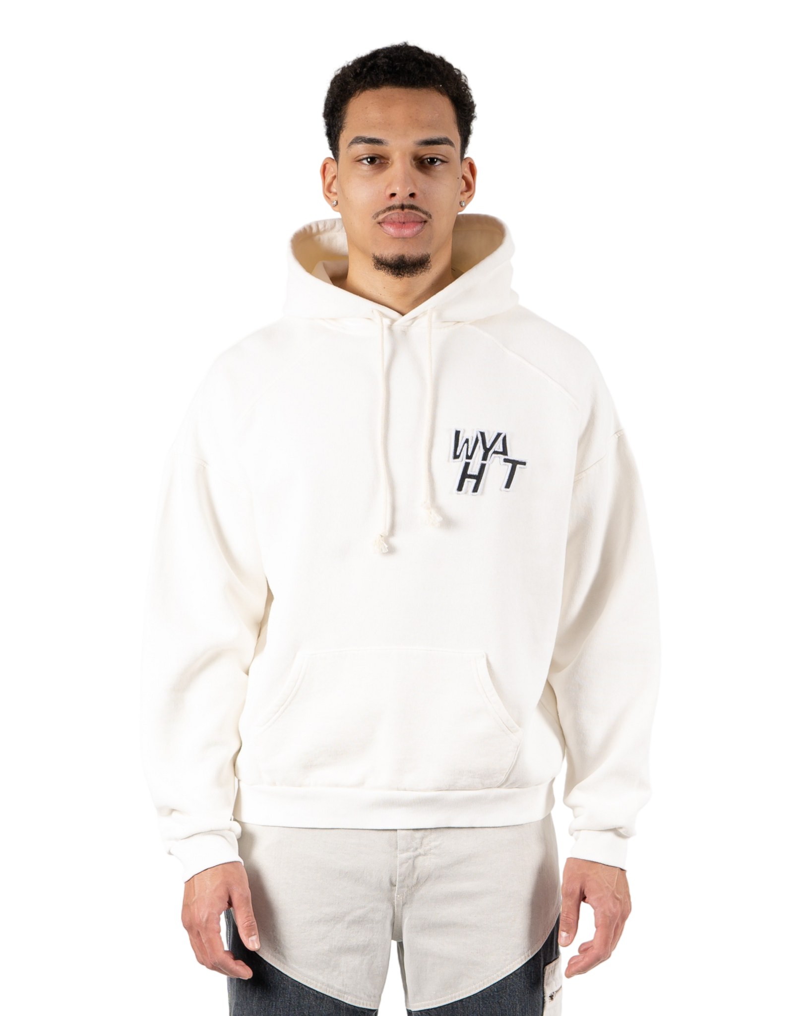 WHYAT HOODIE DEFORMED LOGO -WHITE