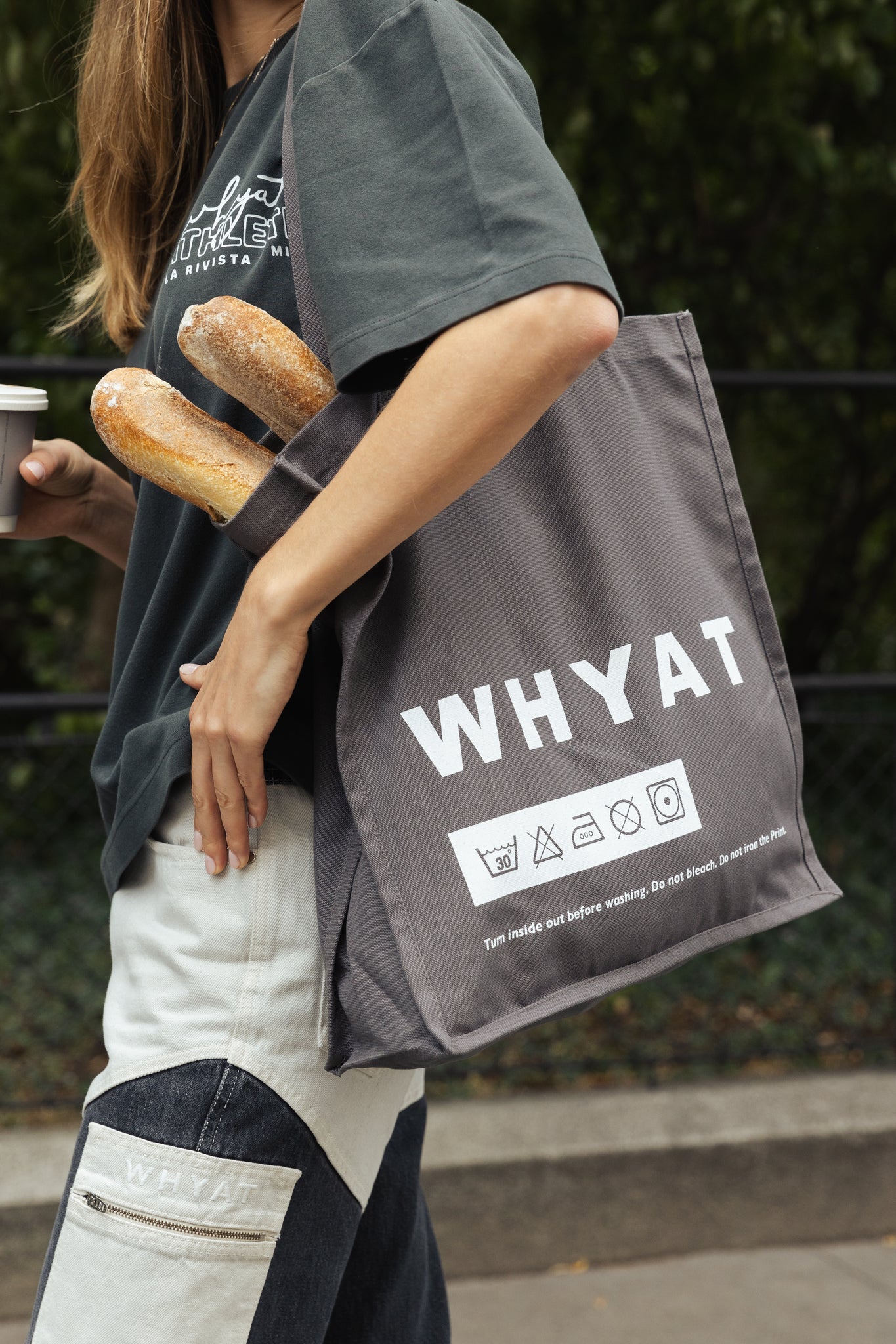 WHYAT WASHING-ADVICE TOTE BAG -GREY