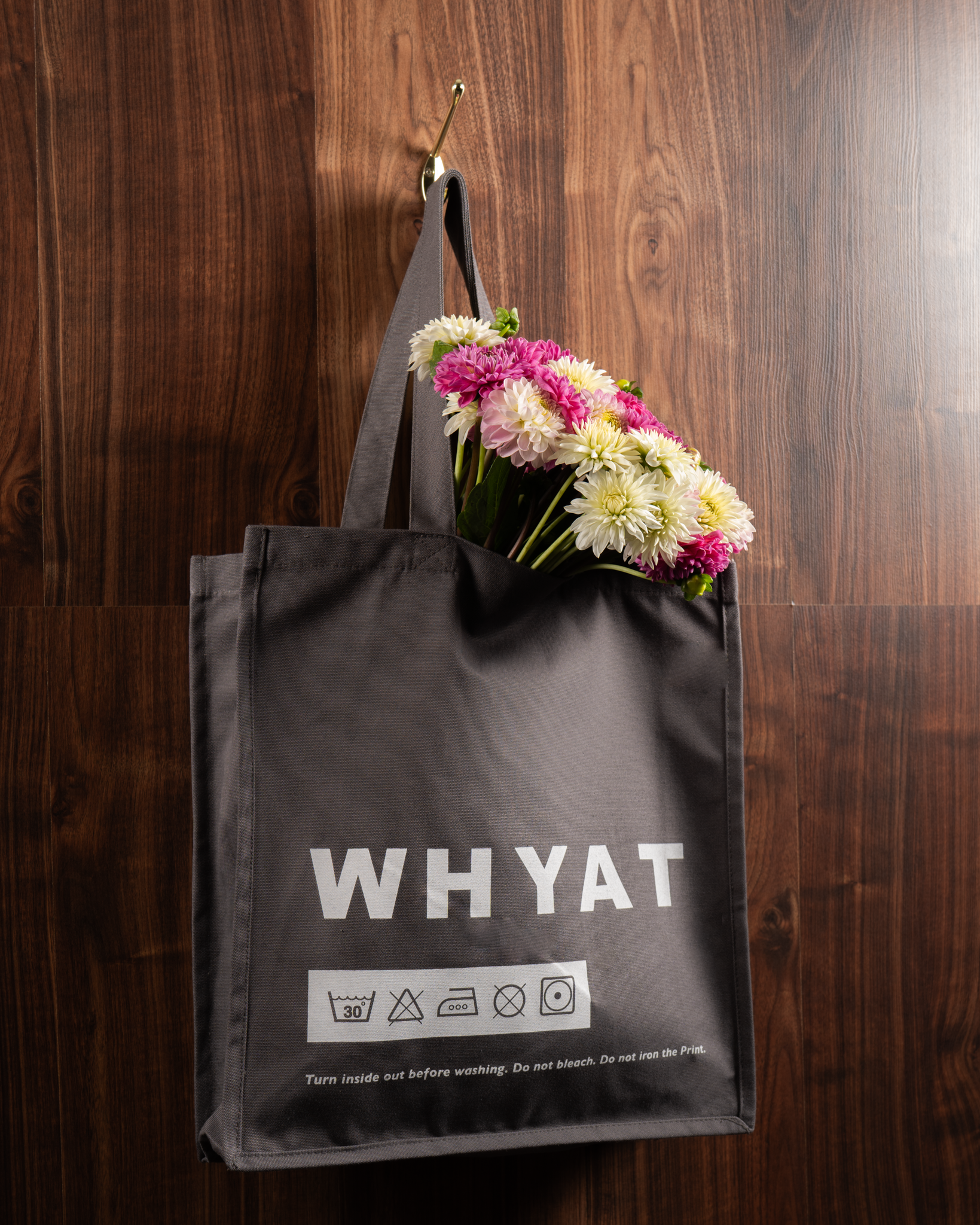 WHYAT WASHING-ADVICE TOTE BAG -GREY