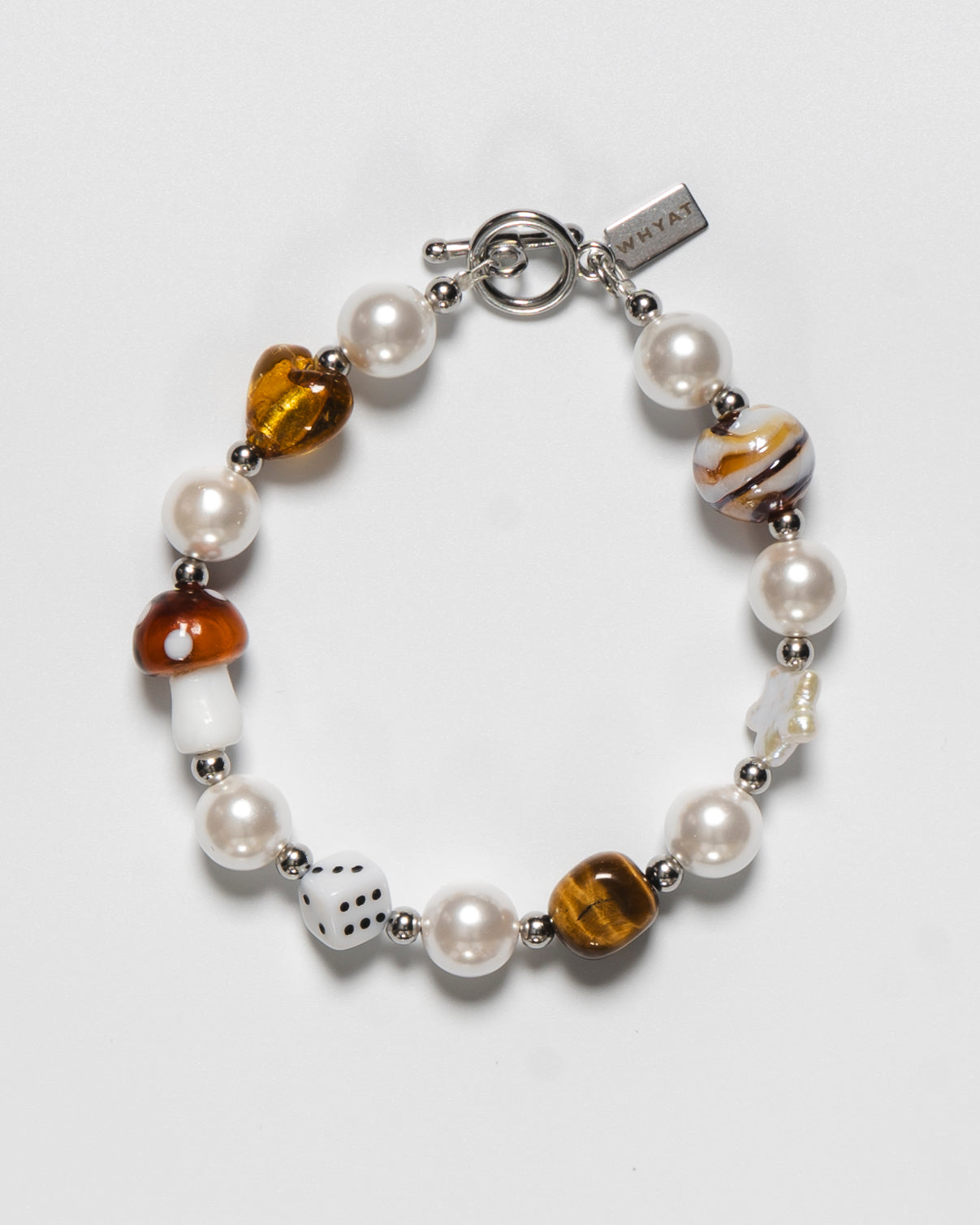 Pearl Bracelet with brown Charms